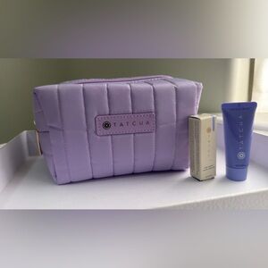 New,authentic Tatcha Soft Purple Quilted Cosmetic Bag with samples deluxe